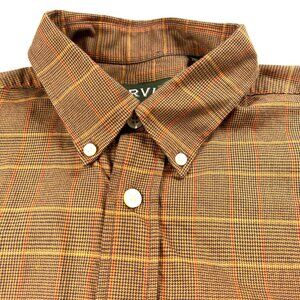 Orvis Mens Country Twill Button-Down Plaid Shirt Medium Brown Checkered Pattern
